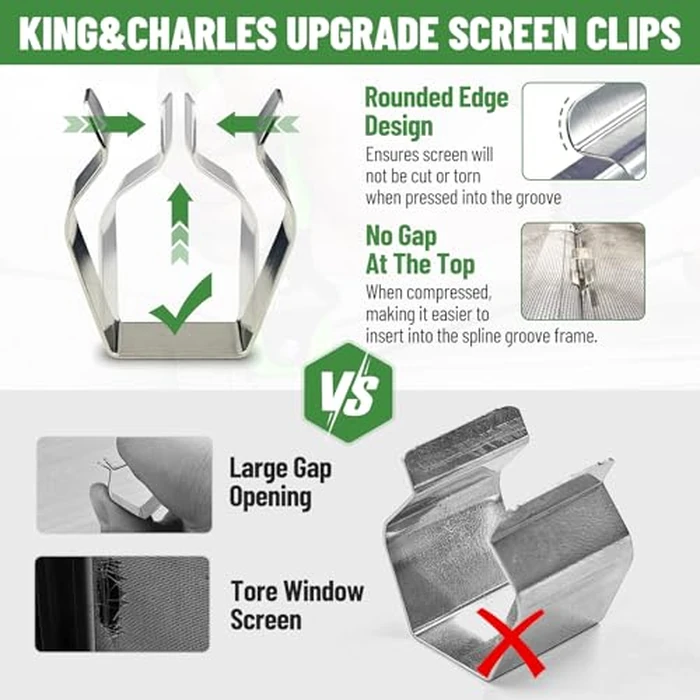 King&Charles Window Screen Door Repair/Replacement Kit, Include Black Screen Mesh 48"x118"+ 2 Roller+50Ft Spline+8Clips+Hook, 6 in 1 Window Mesh Kit, Steel/Nylon Bearing Roller by King&Charles - Image 4