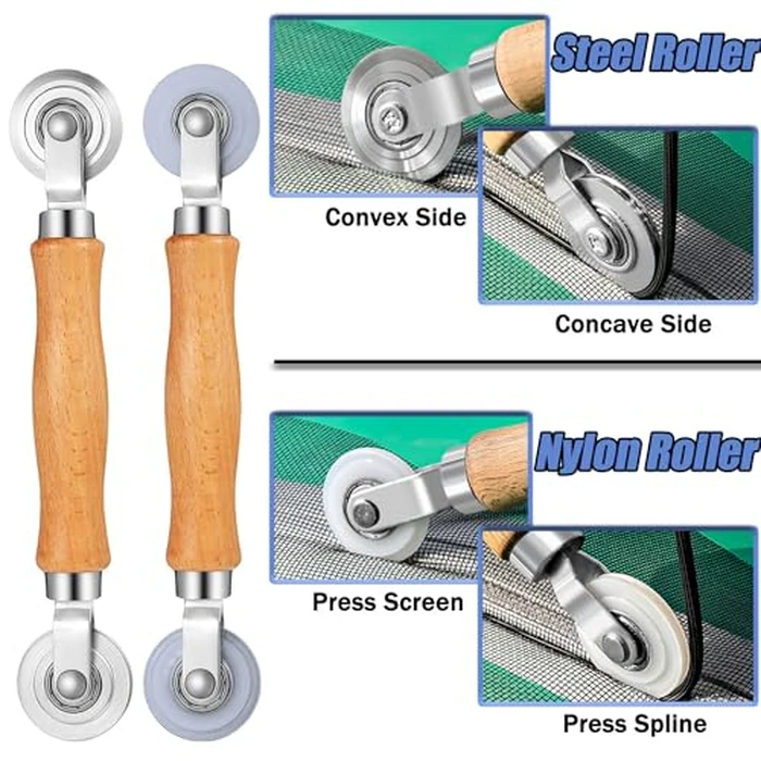 King&Charles Window Screen Door Repair/Replacement Kit, Include Black Screen Mesh 48"x118"+ 2 Roller+50Ft Spline+8Clips+Hook, 6 in 1 Window Mesh Kit, Steel/Nylon Bearing Roller by King&Charles - Image 5