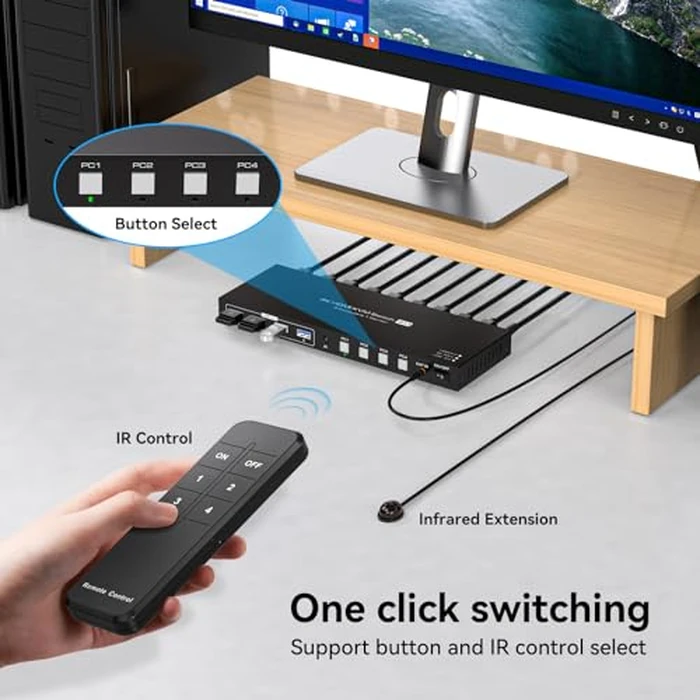 ATLAHET HDMI KVM Switch 1 Monitor 4 Computers 4K 60Hz KVM Switches 4 Port for 4PCs Share 1 Monitor and Four USB Devices Like Keyboard Mouse Printer etc. Includes Accessories - 4K by ATLAHET - Image 6