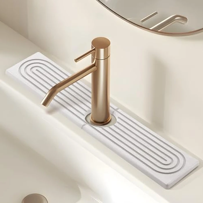Sunbrnhome Kitchen Sink Faucet Mat, Super Absorbent Diatomaceous Earth Faucet Mat Prevents Water Pooling in Sinks, Sink Splash Guard for Kitchen Bathroom Keeps Countertops Dry (White, 60 cm x 10 cm) by Sunbrnhome - Used - Good condition - CA$13.07