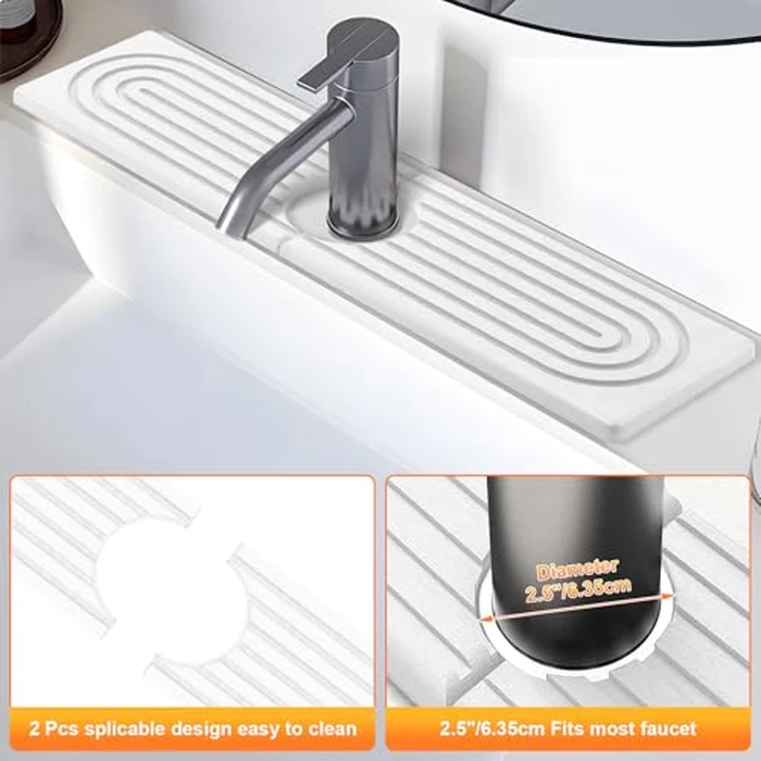 Sunbrnhome Kitchen Sink Faucet Mat, Super Absorbent Diatomaceous Earth Faucet Mat Prevents Water Pooling in Sinks, Sink Splash Guard for Kitchen Bathroom Keeps Countertops Dry (White, 60 cm x 10 cm) by Sunbrnhome - Image 6