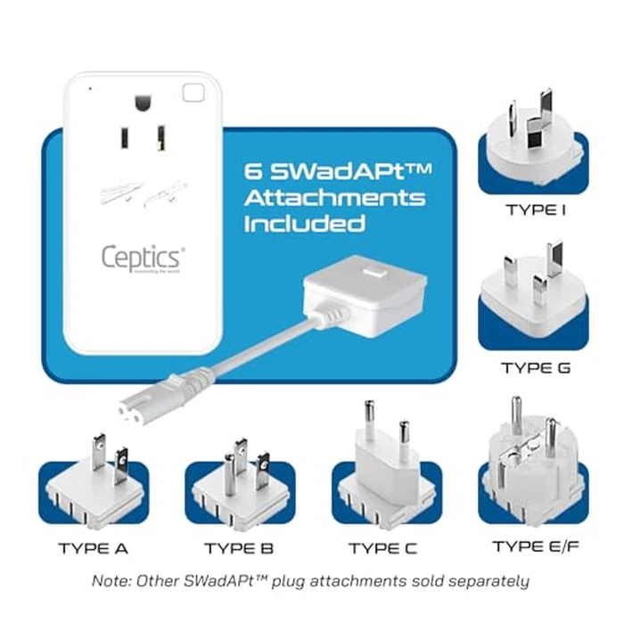 Ceptics Step Down Voltage Converter US to Europe - 200W Convert 220V to 110V for Curling Iron, Straightener, Charger - USB-A & C Fast Charging - SwadApt Type A, B, C, E/F, G, I Included by Ceptics - Image 9