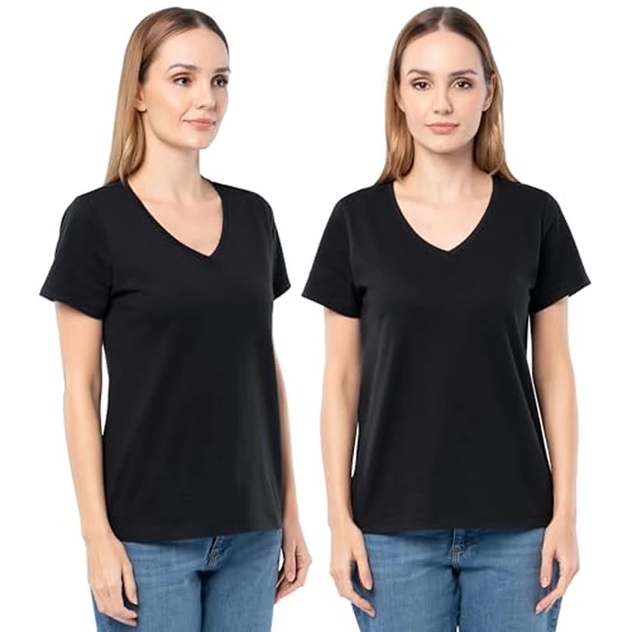 Fruit of the Loom Women's Short Sleeve V-Neck T-Shirt, 2 Pack, Black/Black, 3X by Fruit of the Loom - Used - Like New condition - US$14.43