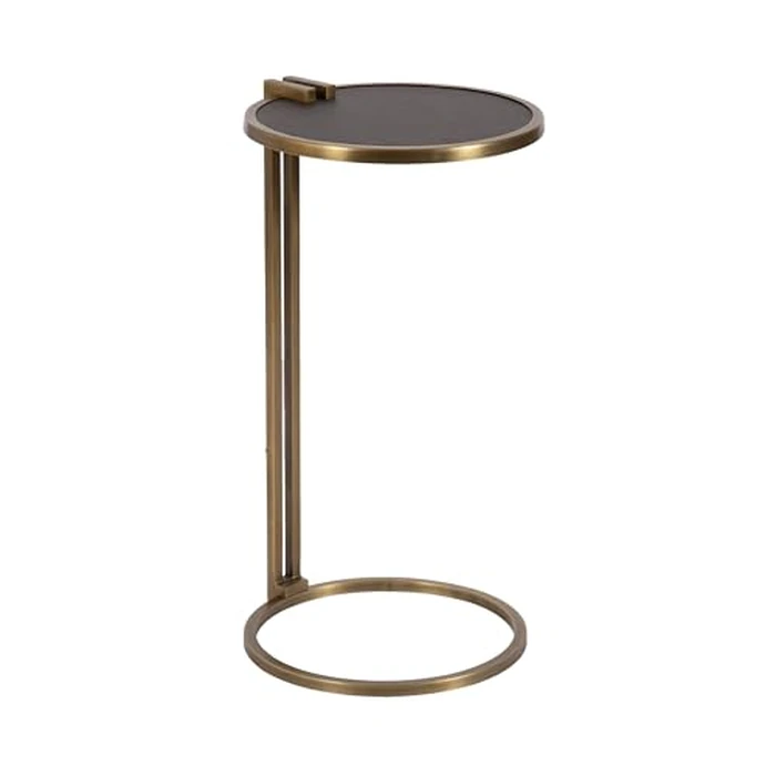 Kate and Laurel Monsanto Modern Vegan Leather Round C-Table, 15 x 14 x 28, Black and Antique Brass, Metal C-Shaped Side Table for Use as Living Room Decor Accent or Indoor Plant Stand by Kate and Laurel - Used - Very Good condition
