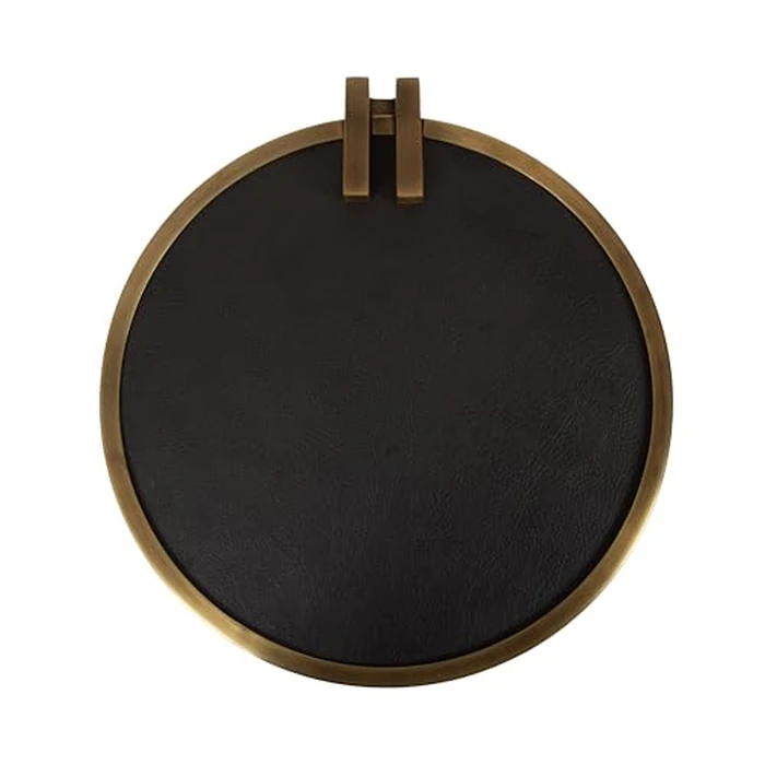 Kate and Laurel Monsanto Modern Vegan Leather Round C-Table, 15 x 14 x 28, Black and Antique Brass, Metal C-Shaped Side Table for Use as Living Room Decor Accent or Indoor Plant Stand by Kate and Laurel - Image 4