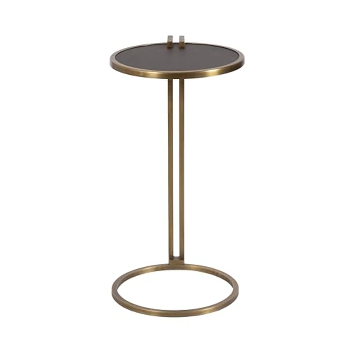 Kate and Laurel Monsanto Modern Vegan Leather Round C-Table, 15 x 14 x 28, Black and Antique Brass, Metal C-Shaped Side Table for Use as Living Room Decor Accent or Indoor Plant Stand by Kate and Laurel - Image 5