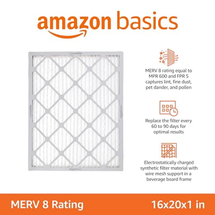 Amazon Basics 16x20x1 Air Filter 6-Pack, MERV 8 AC Furnace Filters, Allergy Control, Removes Dust, Lint and Pollen, Electrostatic (Actual Size: 15.75" x 19.75" x 0.75") by Amazon Basics - Image 2