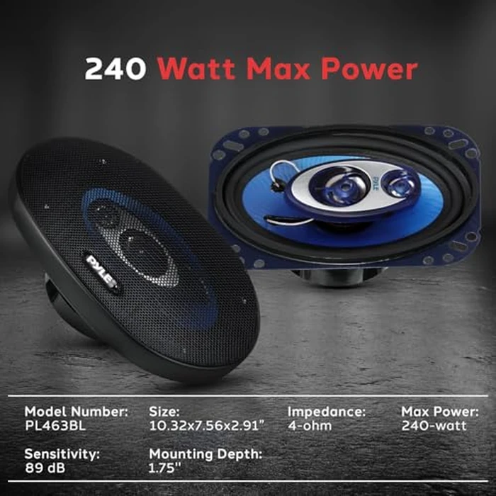 Pyle 4'' x 6'' Three Way Sound Speaker System - Pro Mid Range Triaxial Loud Audio 240 Watt per Pair w/ 4 Ohm Impedance and 3/4'' Piezo Tweeter for Car Component Stereo PL463BL by Pyle - Image 2