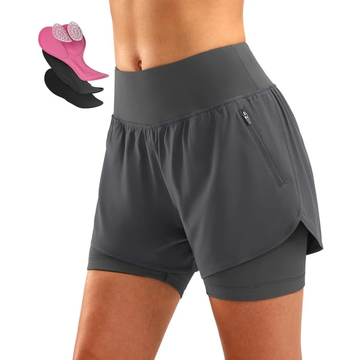 Women's Mountain Bike Shorts 4D Padded Cycling Riding Road Biking Bicycle Biker Cycle Padding UPF 50+ Shorts for Women Zipper Pockets(Dark Grey,M) by Bikewa - Image 1