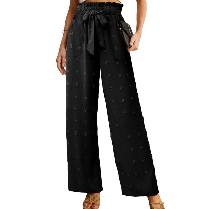 IWOLLENCE Women's Wide Leg Pants with Pockets High Waist Adjustable Knot Loose Casual Trousers Business Work Casual Pants TH Black L by IWOLLENCE - Used - Like New condition - US$23.92