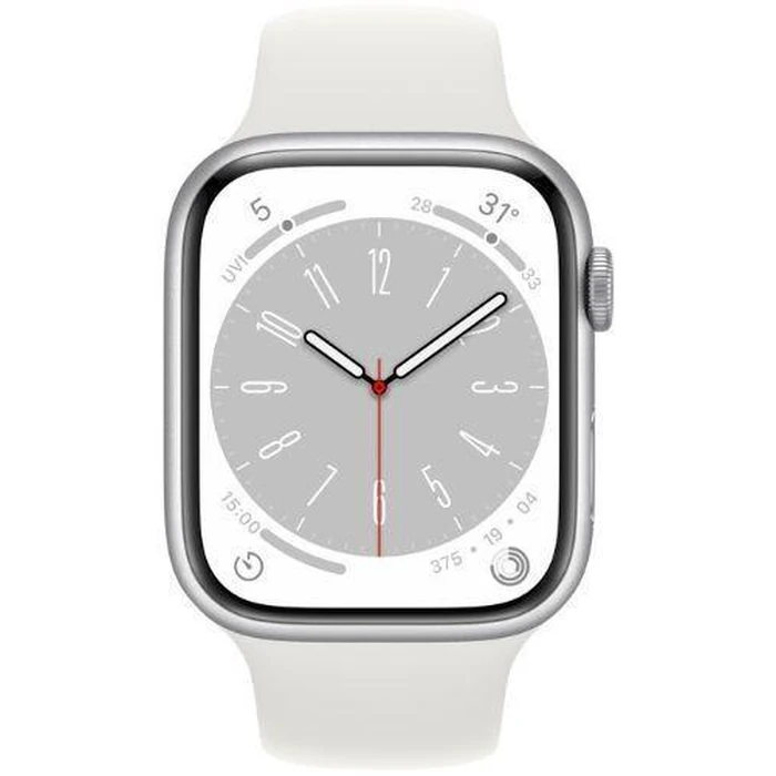 Apple Watch Series 8 (Cellular + GPS) - 32GB - 45mm - Silver Aluminum Case with White Rubber Sport Band by Apple - Refurbished - Acceptable condition