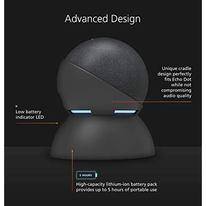 Made for Amazon Battery Base, in Black for Echo Dot (4th generation) Not compatible with previous generations of Echo or Echo Dot (1st Gen, 2nd Gen, 3rd Gen or 5th generation). by Mission Cables - Image 3