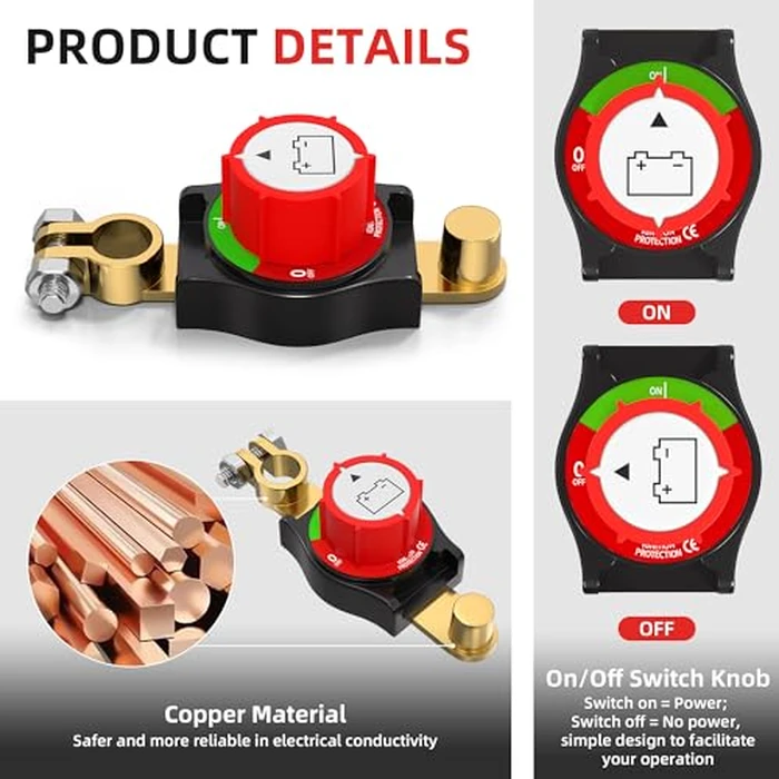 Joinfworld Top Post Battery Disconnect Switch 12V-48V Battery Kill Switch Negative On/Off Battery Switch for Cars, Vehicles, RVs and Boats by Joinfworld - Image 4