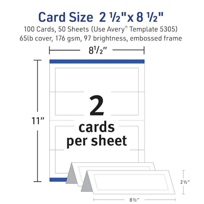 Avery Printable Tent Cards with Sure Feed Technology, 2-1/2" x 8-1/2", Matte White with Embossed Border, 100 Blank Place Cards for Laser and Inkjet Printers (5305) by Avery - Image 5