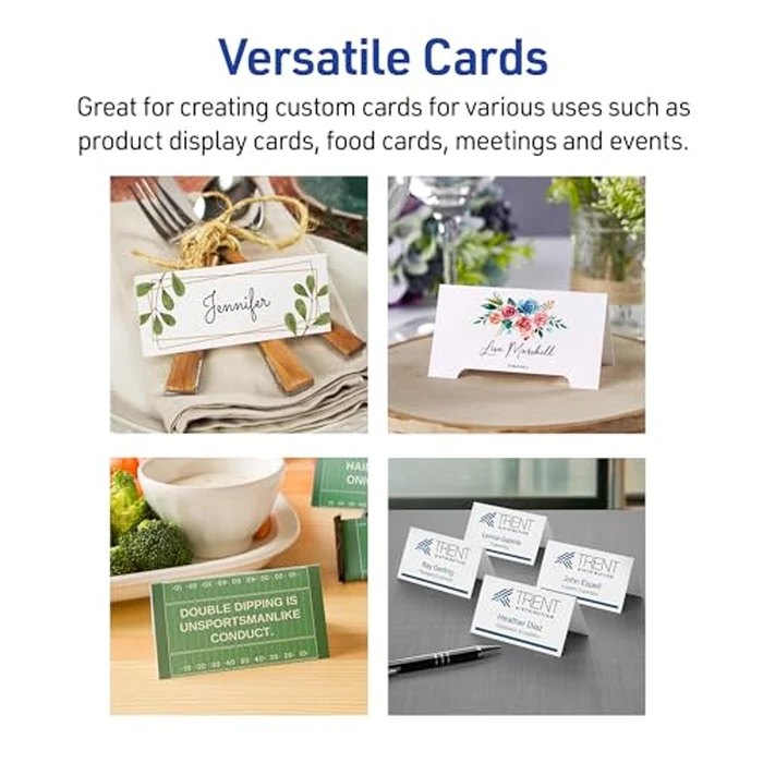 Avery Printable Tent Cards with Sure Feed Technology, 2-1/2" x 8-1/2", Matte White with Embossed Border, 100 Blank Place Cards for Laser and Inkjet Printers (5305) by Avery - Image 6