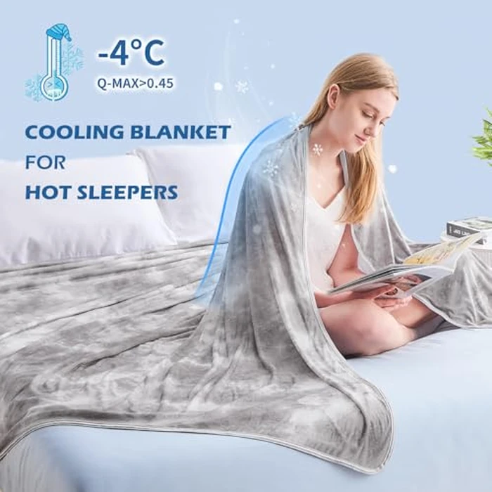 EMME Cooling Blanket Twin Size (60"x80"), Q-Max 0.5 Cooling Blankets for Hot Sleepers, Summer Ice Blanket for Nights Sweats, Lightweight Grey Sheet for Bed by EMME - Image 6