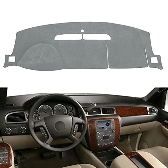 Dash Cover Mat Fit for 2007-2014 GMC Yukon,2007-2013 Chevy Chevrolet Silverado 1500 LTZ/Avalanche/Suburban,07-14 Tahoe, Dashboard Cover Carpet Pad w/o Dash Speaker (Dark Gray) by Yiz - Image 1