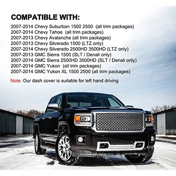 Dash Cover Mat Fit for 2007-2014 GMC Yukon,2007-2013 Chevy Chevrolet Silverado 1500 LTZ/Avalanche/Suburban,07-14 Tahoe, Dashboard Cover Carpet Pad w/o Dash Speaker (Dark Gray) by Yiz - Image 2