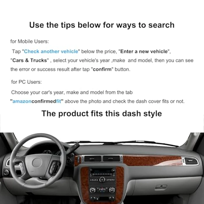 Dash Cover Mat Fit for 2007-2014 GMC Yukon,2007-2013 Chevy Chevrolet Silverado 1500 LTZ/Avalanche/Suburban,07-14 Tahoe, Dashboard Cover Carpet Pad w/o Dash Speaker (Dark Gray) by Yiz - Image 4