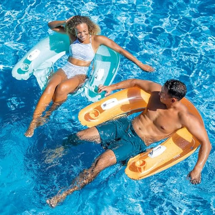 INTEX 58859EP Sit 'N Float Inflatable Pool Float: Pool Lounge with Built-in Cup Holders - Heavy-Duty Handles - 220lb Weight Capacity - 58" x 39" - Colors May Vary by Intex - Image 3