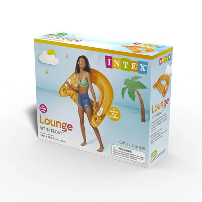 INTEX 58859EP Sit 'N Float Inflatable Pool Float: Pool Lounge with Built-in Cup Holders - Heavy-Duty Handles - 220lb Weight Capacity - 58" x 39" - Colors May Vary by Intex - Image 9