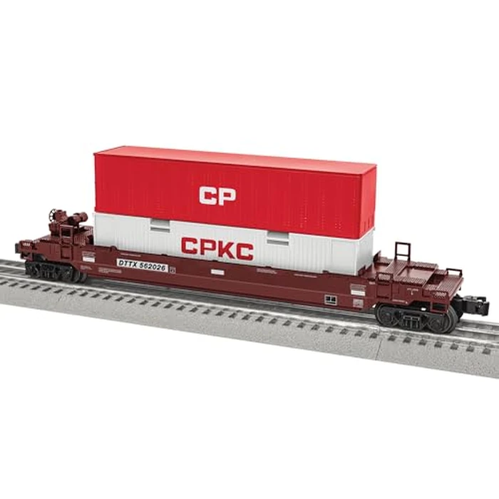Lionel CPKC Maxi-Stack O Gauge Model Train Flatcar with Double Container Load by Lionel - Used - Like New condition