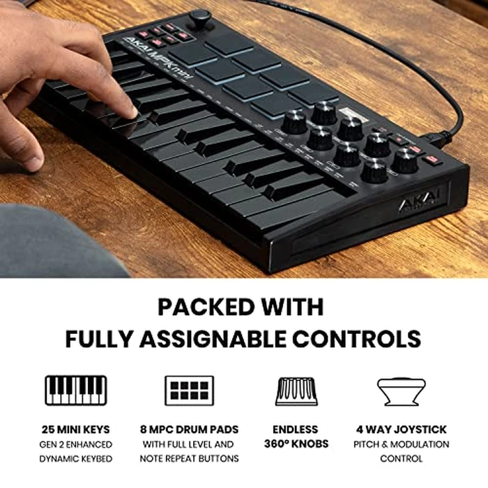 Akai Professional MPK Mini MK3 25 Key USB MIDI Keyboard Controller With 8 Backlit Drum Pads, 8 Knobs, Music Production Software and Native Instruments Sound Package (NKS Integration), Black by Akai Professional - Image 3
