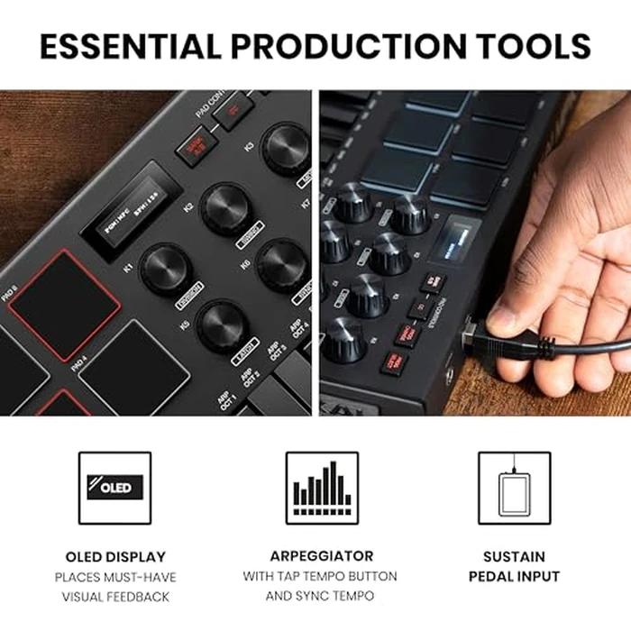Akai Professional MPK Mini MK3 25 Key USB MIDI Keyboard Controller With 8 Backlit Drum Pads, 8 Knobs, Music Production Software and Native Instruments Sound Package (NKS Integration), Black by Akai Professional - Image 5