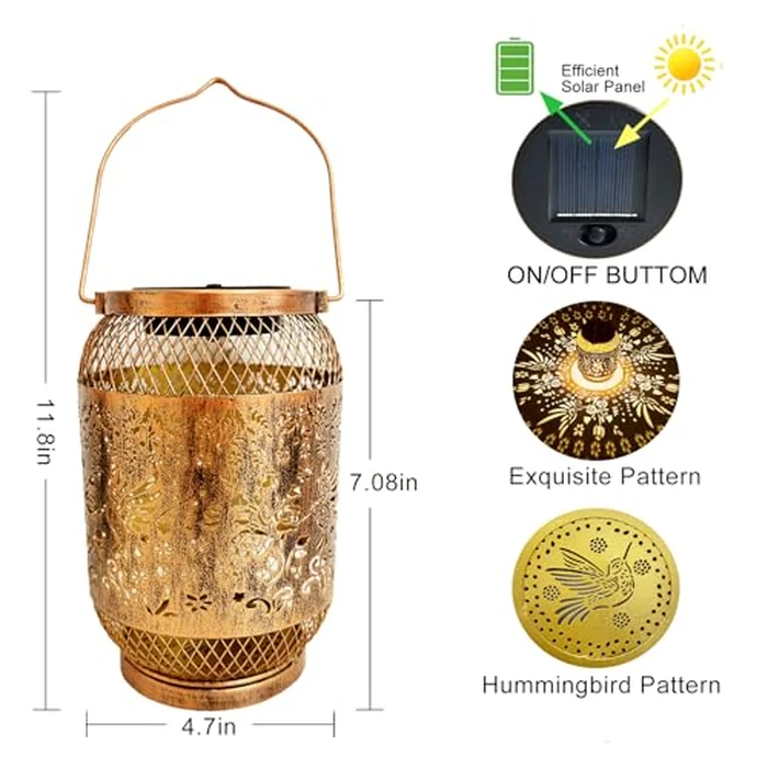 Solar Lanterns Outdoor Waterproof Hummingbird Garden Decor Birthday Gifts for Women Mom Grandma Metal Hanging Solar Lights Decorations Outside for Patio,Yard,Porch,Backyard,Lawn by CWRUIL - Image 6