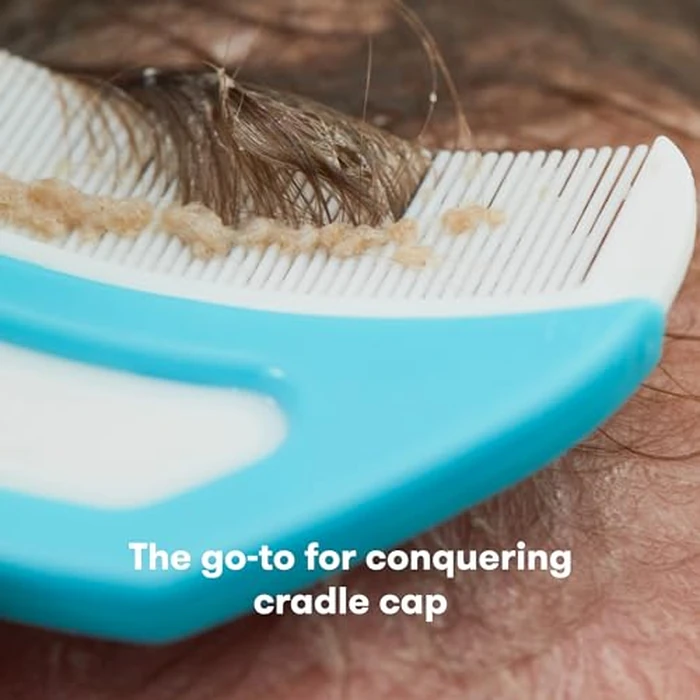 Frida Baby The 3-Step Cradle Cap System, DermaFrida The FlakeFixer, Sponge, Brush, Comb and Storage Stand for Babies with Cradle Cap, White-Blue by Frida Baby - Image 2