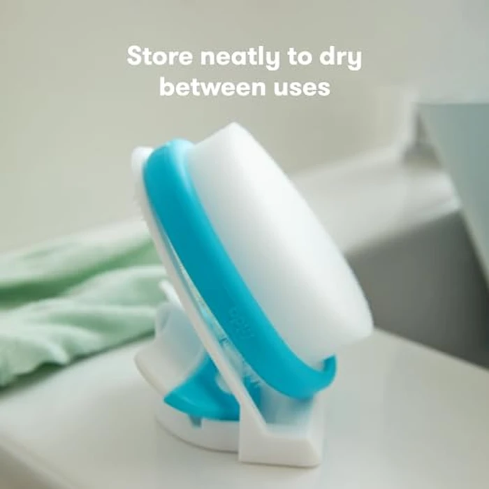 Frida Baby The 3-Step Cradle Cap System, DermaFrida The FlakeFixer, Sponge, Brush, Comb and Storage Stand for Babies with Cradle Cap, White-Blue by Frida Baby - Image 5