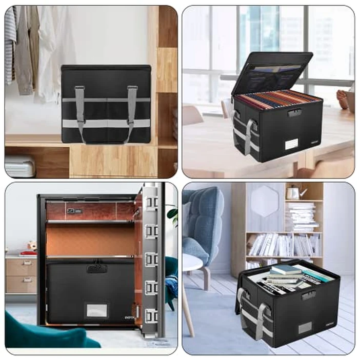 File Box with Lock,ENGPOW Fireproof Box File Storage Organizer Anti-Static Box,Collapsible Fireproof Document Box Filing Box with Handle,Portable Home Office Safe Box for Hanging Letter/Legal Folder by ENGPOW - Image 2