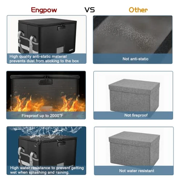 File Box with Lock,ENGPOW Fireproof Box File Storage Organizer Anti-Static Box,Collapsible Fireproof Document Box Filing Box with Handle,Portable Home Office Safe Box for Hanging Letter/Legal Folder by ENGPOW - Image 3