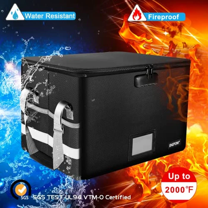 File Box with Lock,ENGPOW Fireproof Box File Storage Organizer Anti-Static Box,Collapsible Fireproof Document Box Filing Box with Handle,Portable Home Office Safe Box for Hanging Letter/Legal Folder by ENGPOW - Image 4