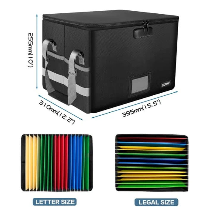 File Box with Lock,ENGPOW Fireproof Box File Storage Organizer Anti-Static Box,Collapsible Fireproof Document Box Filing Box with Handle,Portable Home Office Safe Box for Hanging Letter/Legal Folder by ENGPOW - Image 5