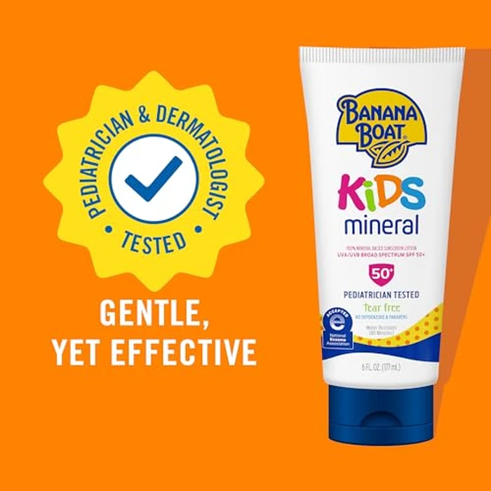 Banana Boat 100% Mineral Kids Sunscreen Lotion SPF 50, Twin Pack | Banana Boat Mineral Sunscreen for Kids, Childrens Sunblock SPF 50, Oxybenzone Free, 6Fl Oz each (Pack of 2) by Banana Boat - Image 2