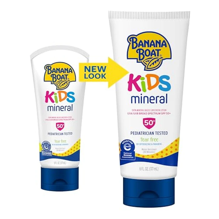 Banana Boat 100% Mineral Kids Sunscreen Lotion SPF 50, Twin Pack | Banana Boat Mineral Sunscreen for Kids, Childrens Sunblock SPF 50, Oxybenzone Free, 6Fl Oz each (Pack of 2) by Banana Boat - Image 3