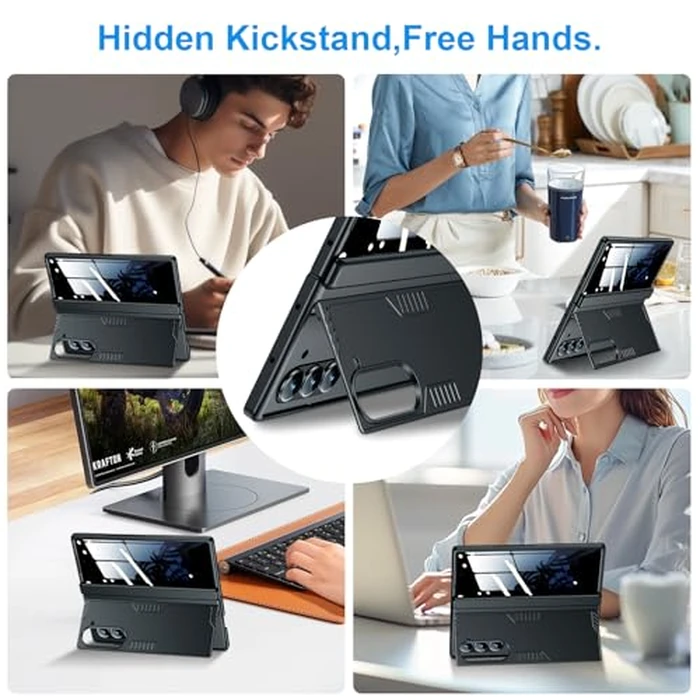 for Galaxy z-Fold-6 Stand Slim Case: Privacy Screen Protector Hidden Kickstand Wireless Charging Thin Design for Business Professionals Phone Cover for Samsung z fold 6 5G 2024 Black by LEIAU - Image 4