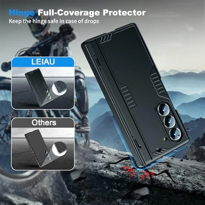 for Galaxy z-Fold-6 Stand Slim Case: Privacy Screen Protector Hidden Kickstand Wireless Charging Thin Design for Business Professionals Phone Cover for Samsung z fold 6 5G 2024 Black by LEIAU - Image 7