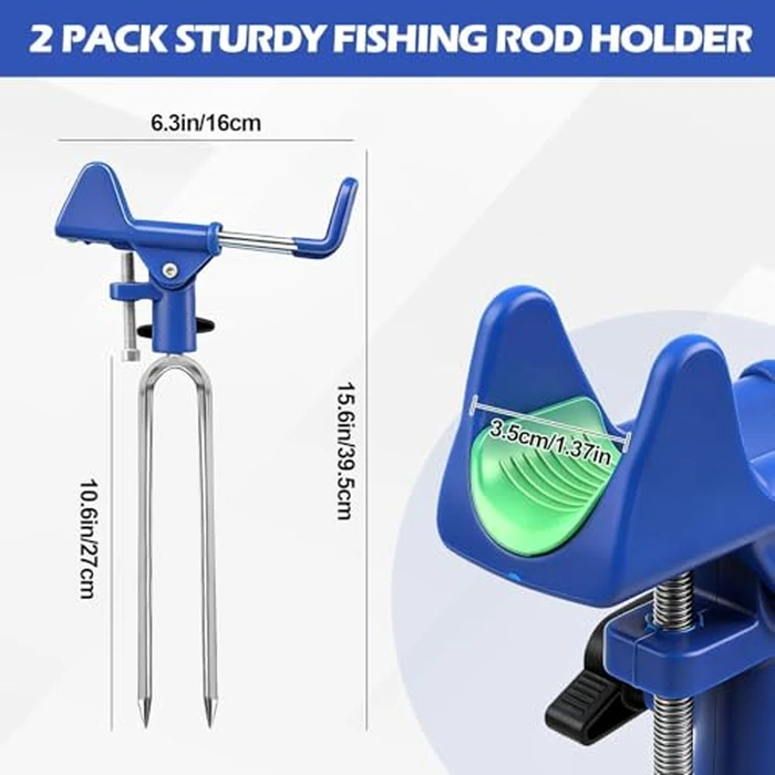 E-jades Fishing Rod Holder for Ground, Upgraded Bank Fishing Pole Holders, 360 degrees Adjustable, 2/4pcs Extra Long Drill Rod Stand for Catfish, Beach, Mud, Men’s Birthday Gifts - Enlarged & Extended Head by e-jades - Image 3