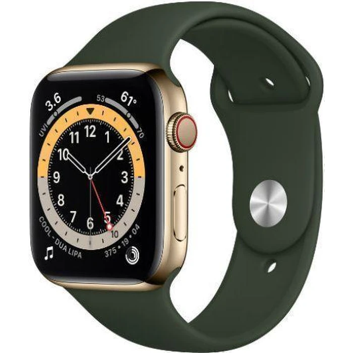 Apple Watch Series 6 (Cellular + GPS) - 32GB - 40mm - Gold Stainless Steel Case with Cyprus Green Rubber Sport Band by Apple - Image 2