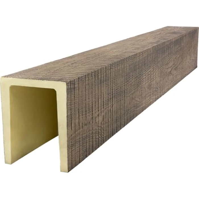 Heritage Timber Resawn Rip Faux Wood Beam, 3-Sided (U-Beam), 3 1/2"W x 3 1/2"H x 72"L, Smokey Brown Finish by Ekena Millwork - Image 3
