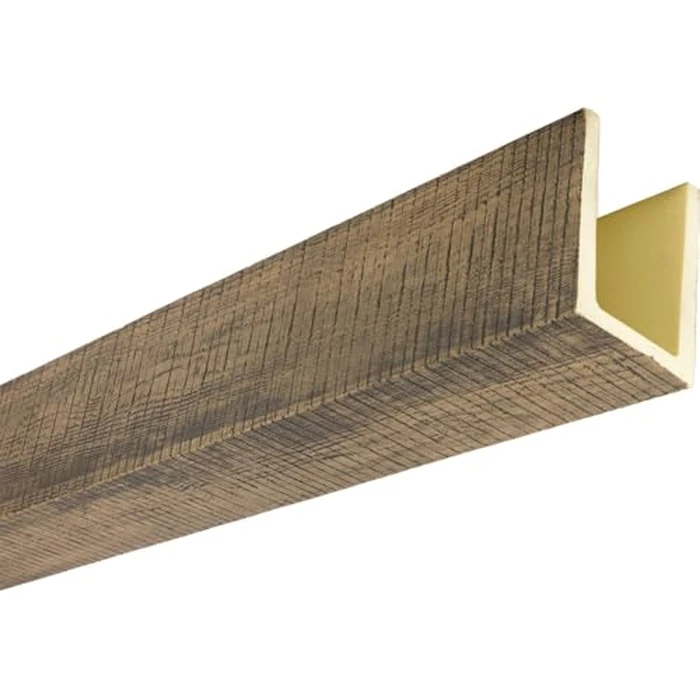 Heritage Timber Resawn Rip Faux Wood Beam, 3-Sided (U-Beam), 3 1/2"W x 3 1/2"H x 72"L, Smokey Brown Finish by Ekena Millwork - Image 5