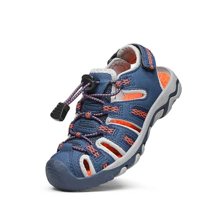 DREAM PAIRS Boys Girls Summer Outdoor Athletic Sport Sandals Walking Hiking Hook and Loop Adjustable Multicolor for Toddler/Little/Big Kids,Size 5 Big Kid,Navy/Light/Grey/Orange,160912-K by DREAM PAIRS - Image 1