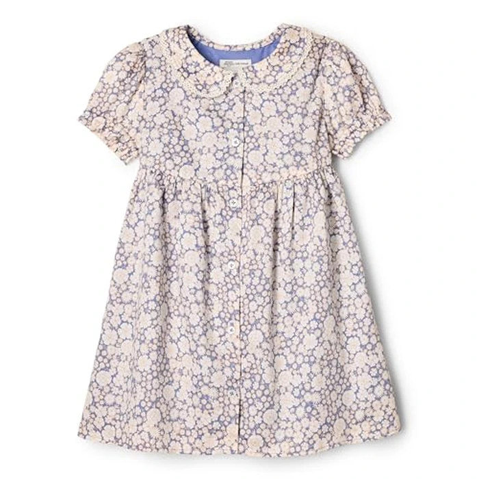 Amazon Essentials Baby_Girls Peter Pan Fit and Flare Cotton Sateen Dress, Blue Ivory Delicate Floral, 18 Months by Amazon Essentials - Image 1