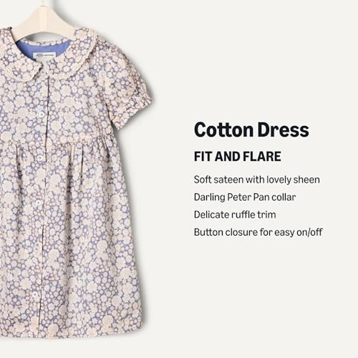 Amazon Essentials Baby_Girls Peter Pan Fit and Flare Cotton Sateen Dress, Blue Ivory Delicate Floral, 18 Months by Amazon Essentials - Image 4