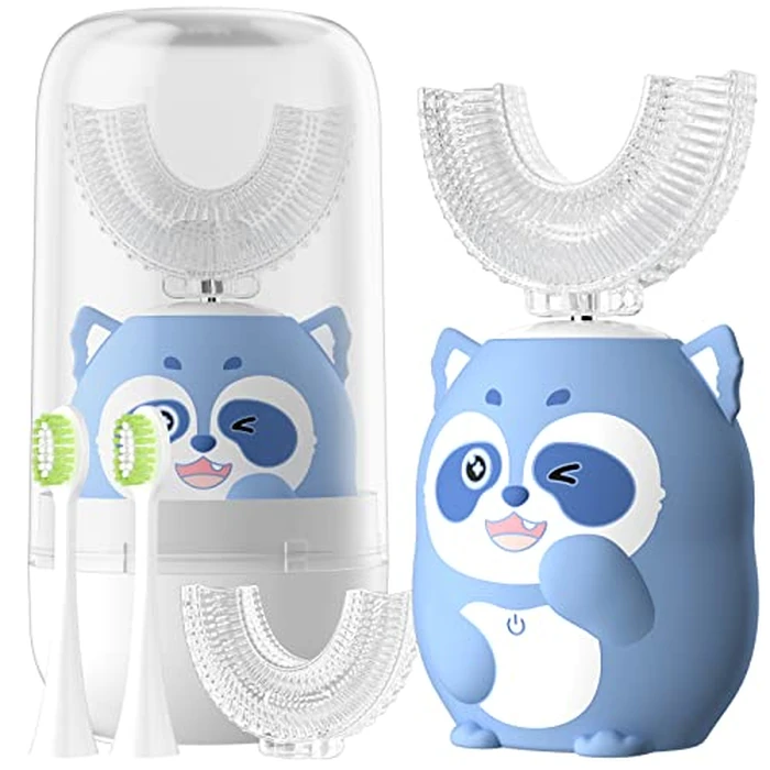 ELOTAME Kids Electric U Shaped Toothbrush Children Cartoon Sonic Automatic Toothbrush with 4 Brush Heads Full Mouth 6 Cleaning Modes - (Age 2-7, Blue) by ELOTAME - Image 1