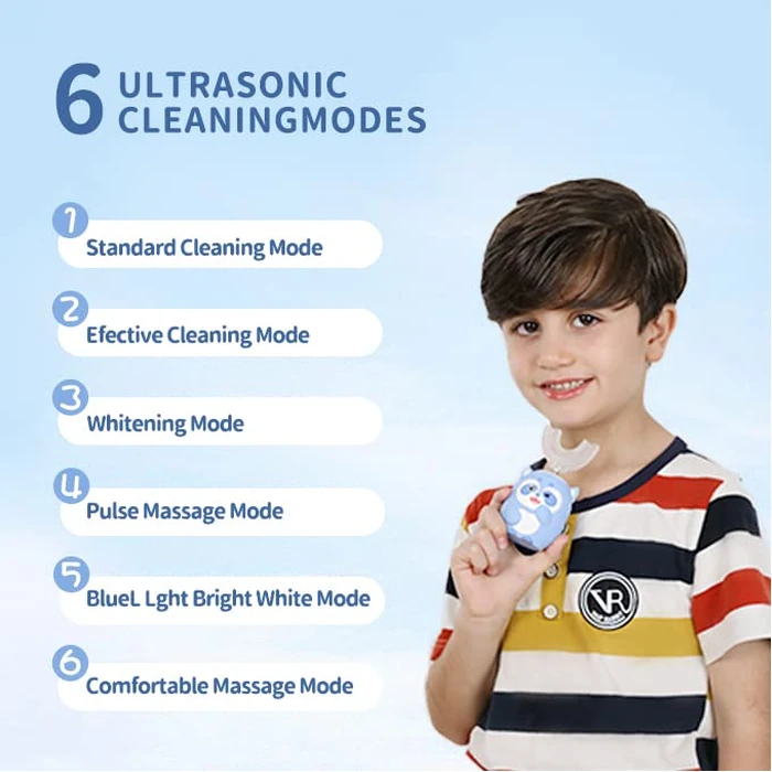 ELOTAME Kids Electric U Shaped Toothbrush Children Cartoon Sonic Automatic Toothbrush with 4 Brush Heads Full Mouth 6 Cleaning Modes - (Age 2-7, Blue) by ELOTAME - Image 2