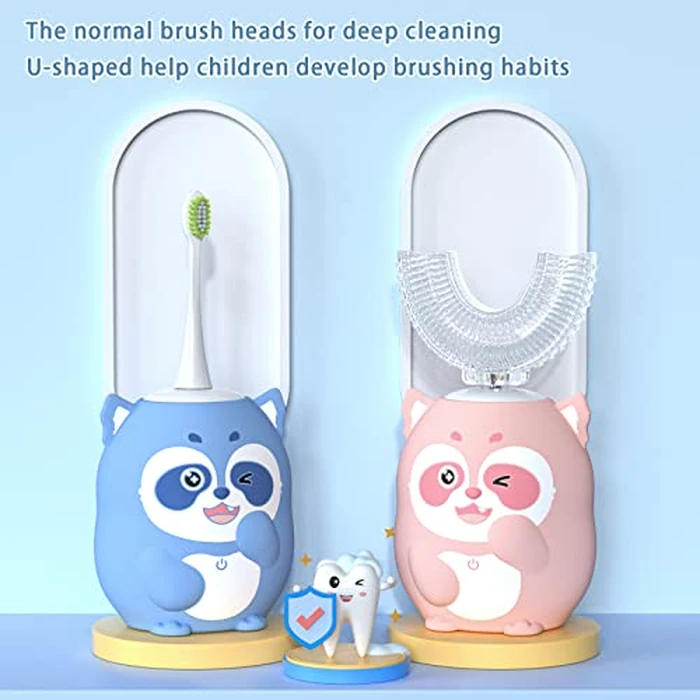 ELOTAME Kids Electric U Shaped Toothbrush Children Cartoon Sonic Automatic Toothbrush with 4 Brush Heads Full Mouth 6 Cleaning Modes - (Age 2-7, Blue) by ELOTAME - Image 4