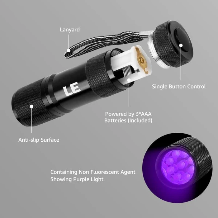 Lighting EVER Black Light Flashlight, Small UV Lights 395nm, Portable Ultraviolet Light Detector for Invisible Ink Pens, Dog Cat Pet Urine Stain, AAA Batteries Included by Lighting EVER - Image 4